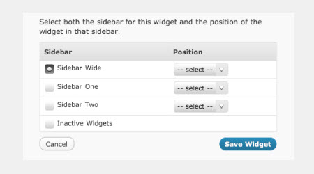 Choose sidebar and location of widget