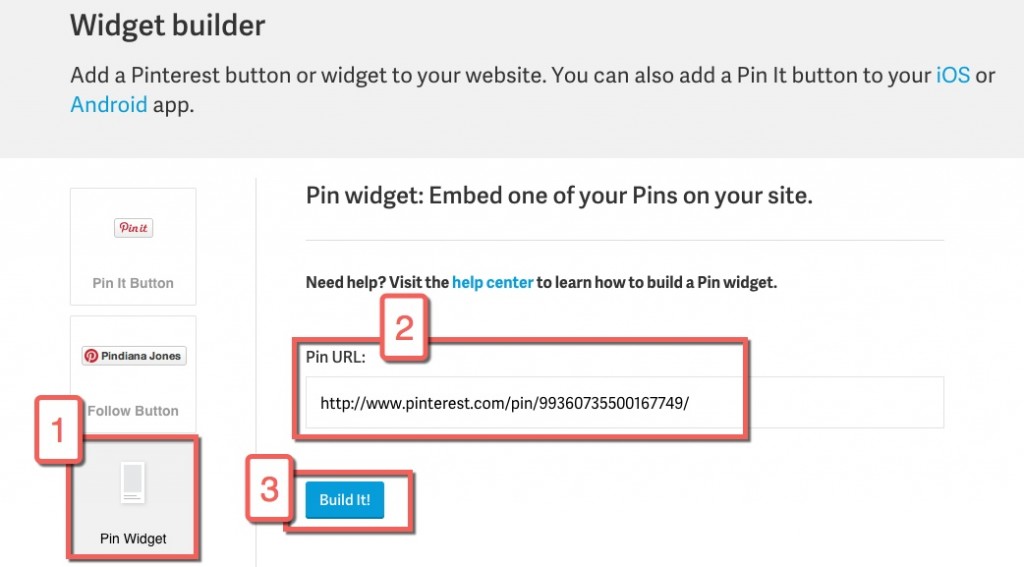 screen on pinterest for creating a pin widget