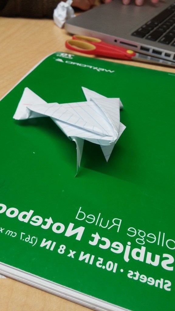 "The Frog." Student origami featured in the Badger Rock Times.