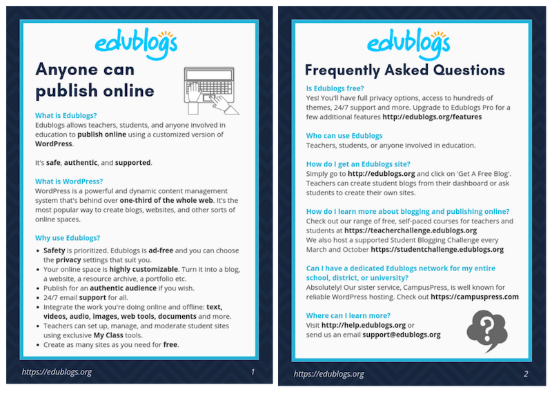 This two page document explains Edublogs in a nutshell and goes through some frequently asked questions.