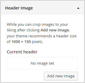 Screenshot showing header image size in customizer