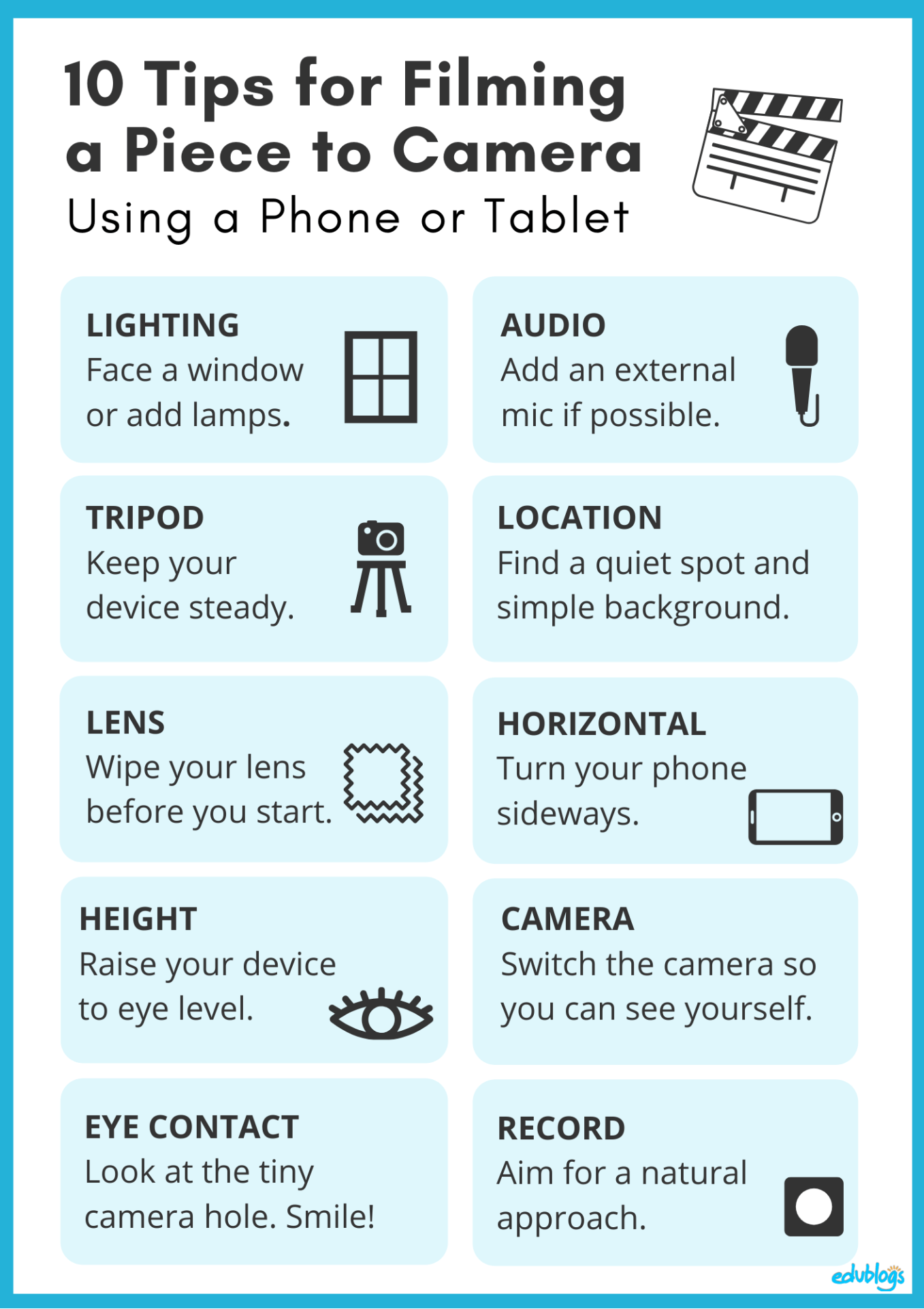 10 Tips For Filming A Piece To Camera | Video tips from Edublogs | The Edublogger