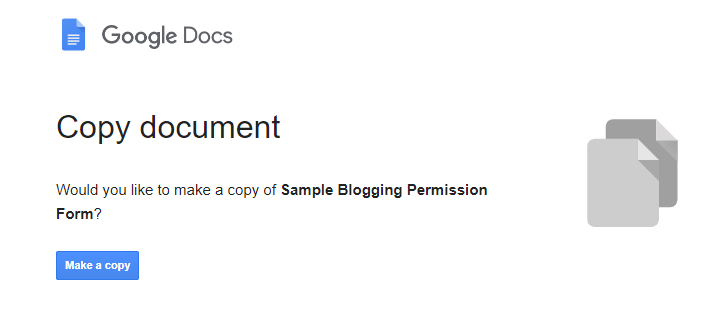 Copy document sample blog permission form